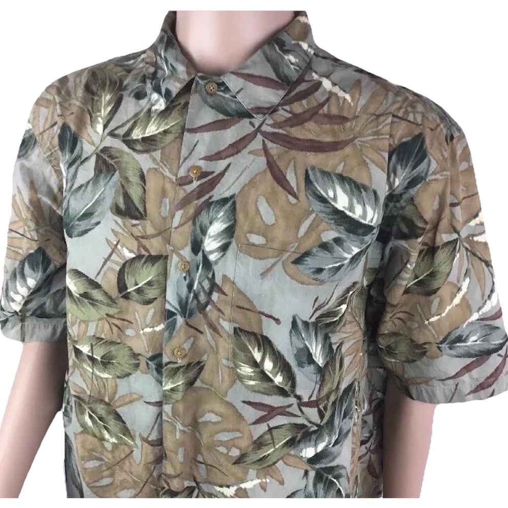 Nautica Shirt Mens L Hawaiian Camp Button Front Short Sleeve Tropical Green Palm